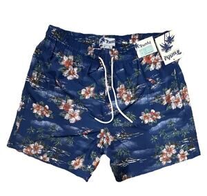 Trunks Surf & Swim Co. Men’s Blue Tropical Floral Swim Trunks L Drawstring Lined